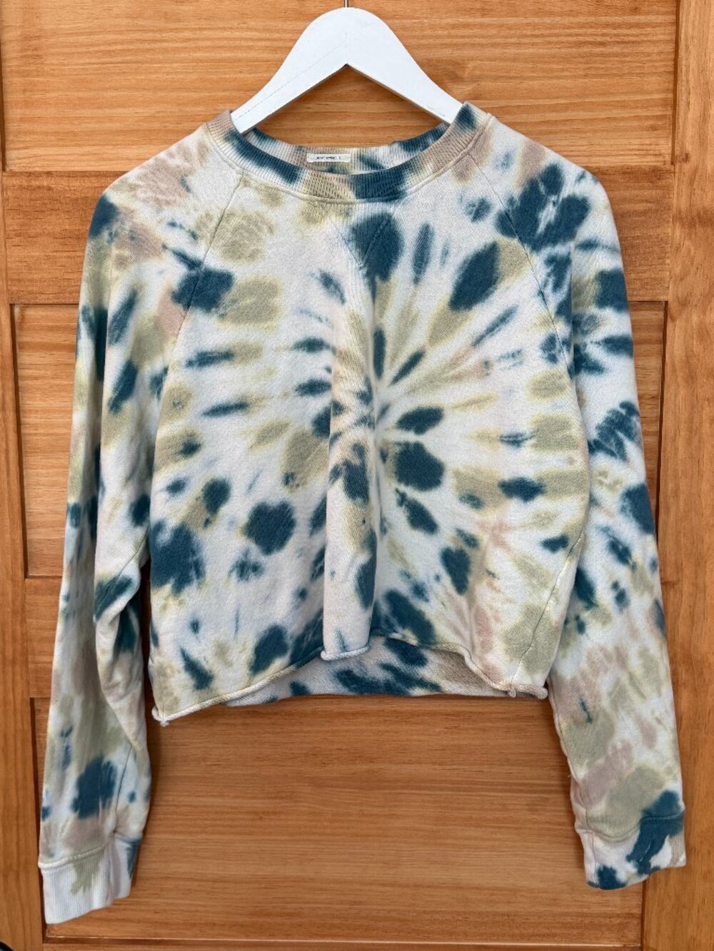 Mother The Loafer Tie Dye Cropped Rolled Hem Oversized Crew Sweatshirt S